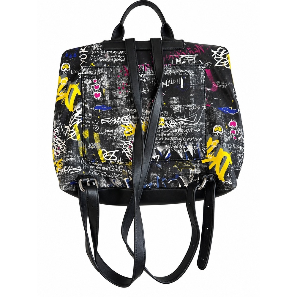 DKNY Graffiti Backpack Black Multicolor Street Art Y2K Urban Travel Bag - Picture 3 of 6